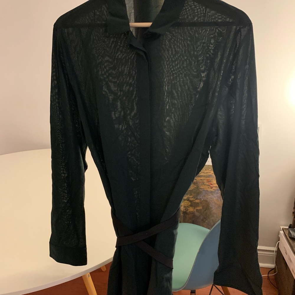 Akris Punto Dark Green semi sheer Button Down Tunic